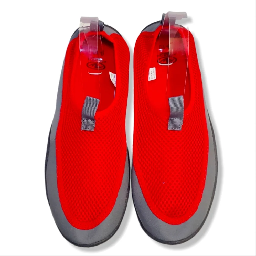 #416 Mens Water Shoes Size 11 12 Red Mesh Slip On Aqua Socks Sandals 11/12
